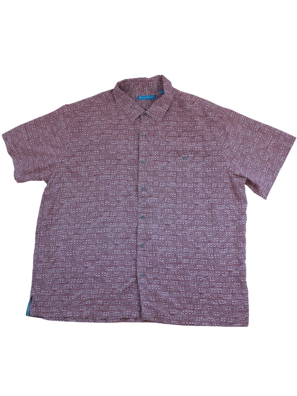 TORI RICHARD Button Up Shirt 2XL Maroon Blue Geometric Print